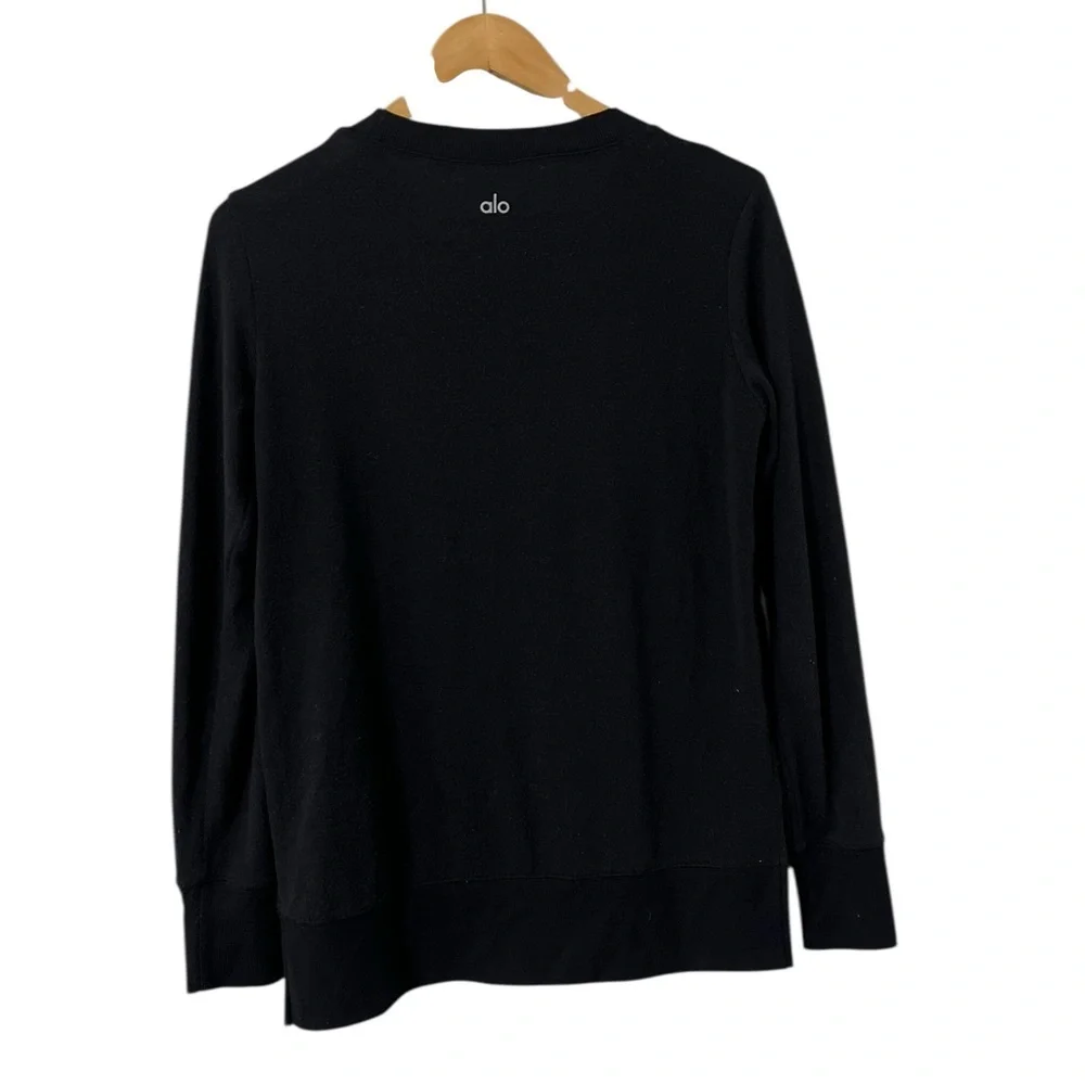 ALO YOGA Hi Low Black Long Sleeve Knit Slit Pullover Top Tunic